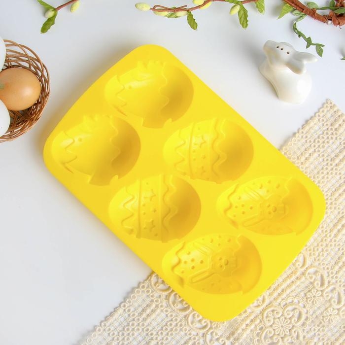 Силиконовая форма на Пасху «Зайцы и цыплята», жёлтая Силиконовая форма на Пасху «Зайцы и цыплята», жёлтая