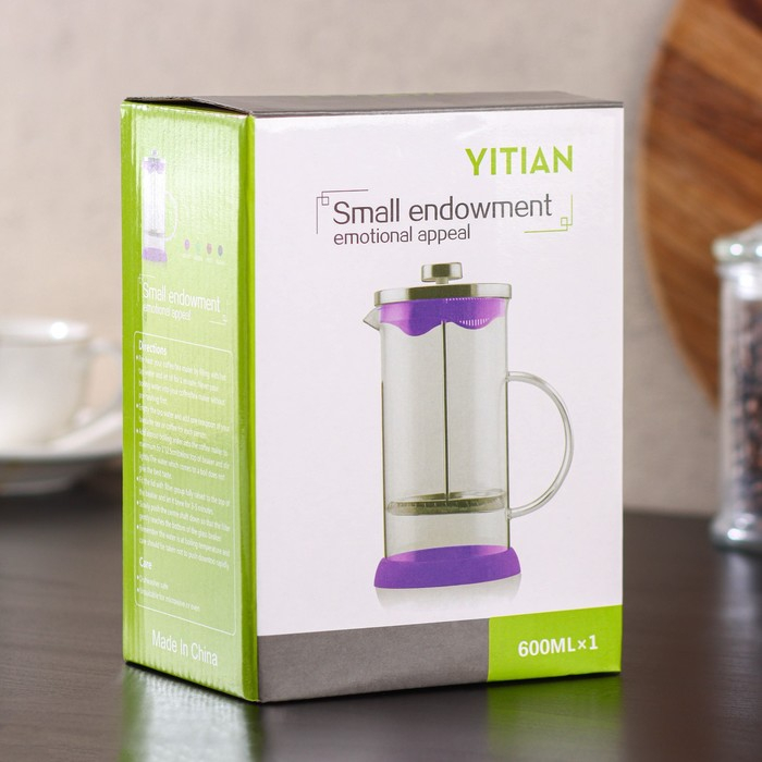 Чайник заварочный френч - пресс «Келли», 600 мл, стекло, цвет чёрный, рисунок МИКС Чайник заварочный френч - пресс «Келли», 600 мл, стекло, цвет чёрный, рисунок МИКС