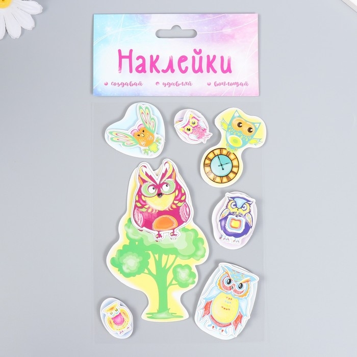 Наклейка картон 2 слоя Наклейка картон 2 слоя "Филины в лесу" 17х12 см