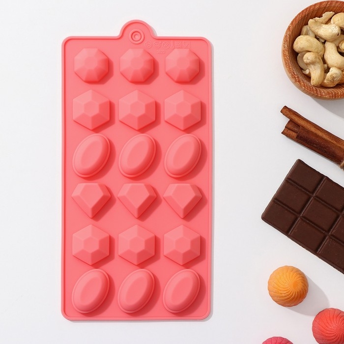 Форма для конфет и шоколада Доляна «Кристаллы», силикон, 22×11 см, 18 ячеек (3,2×2,5 см), цвет МИКС Форма для конфет и шоколада Доляна «Кристаллы», силикон, 22×11 см, 18 ячеек (3,2×2,5 см), цвет МИКС