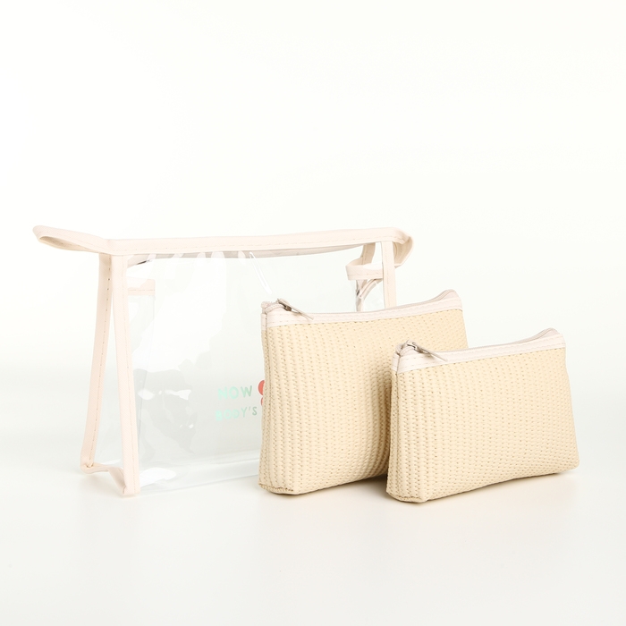 Набор косметичек 3 в 1 на молнии, цвет бежевый Набор косметичек 3 в 1 на молнии, цвет бежевый