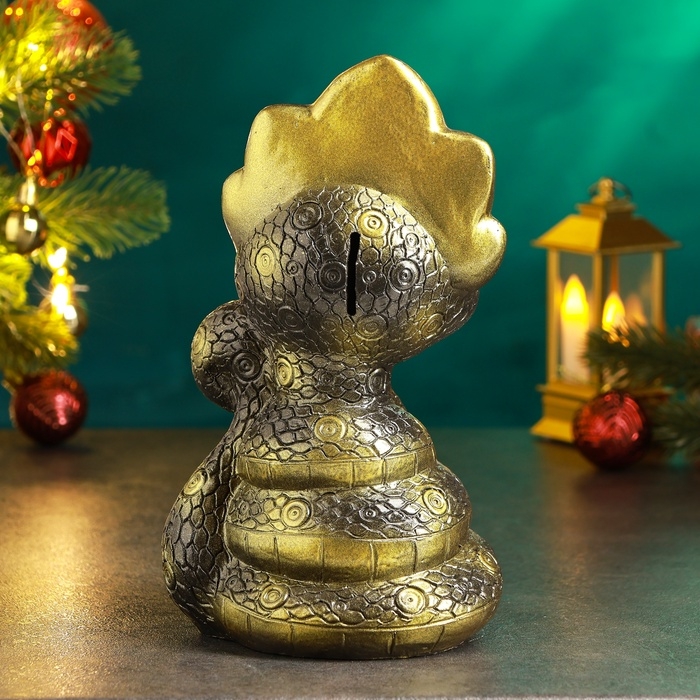 Новый год. Символ 2025. Копилка Новый год. Символ 2025. Копилка "Змея в кокошнике" черный, золото, 23см