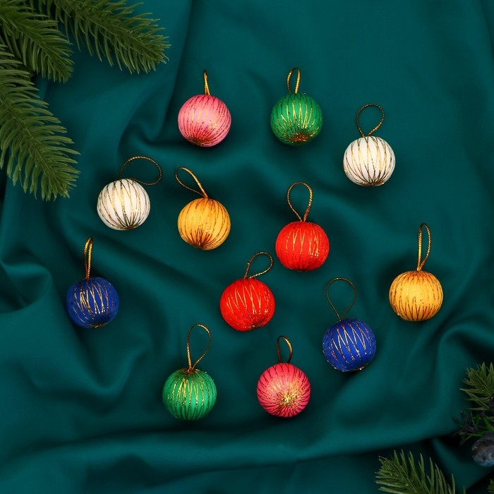 Набор шаров пластик d-3 см, 12 шт Набор шаров пластик d-3 см, 12 шт "Золотая нить" микс