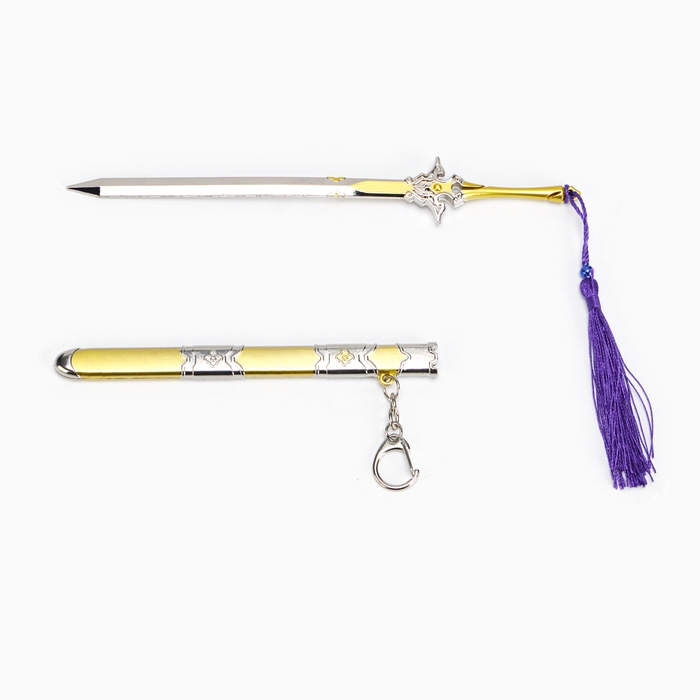 Сувенирное оружие подвесное мини Сувенирное оружие подвесное мини "Меч в стиле Геншин", брелок, 21 см, золотой с фиолетовым