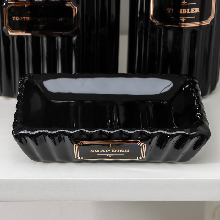 Набор аксессуаров для ванной комнаты «Классика», 4 предмета (дозатор 350 мл, мыльница, 2 стакана), цвет чёрный Набор аксессуаров для ванной комнаты «Классика», 4 предмета (дозатор 350 мл, мыльница, 2 стакана), цвет чёрный