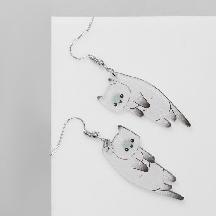 Серьги акрил «Котики», цвет бело-серый Серьги акрил «Котики», цвет бело-серый