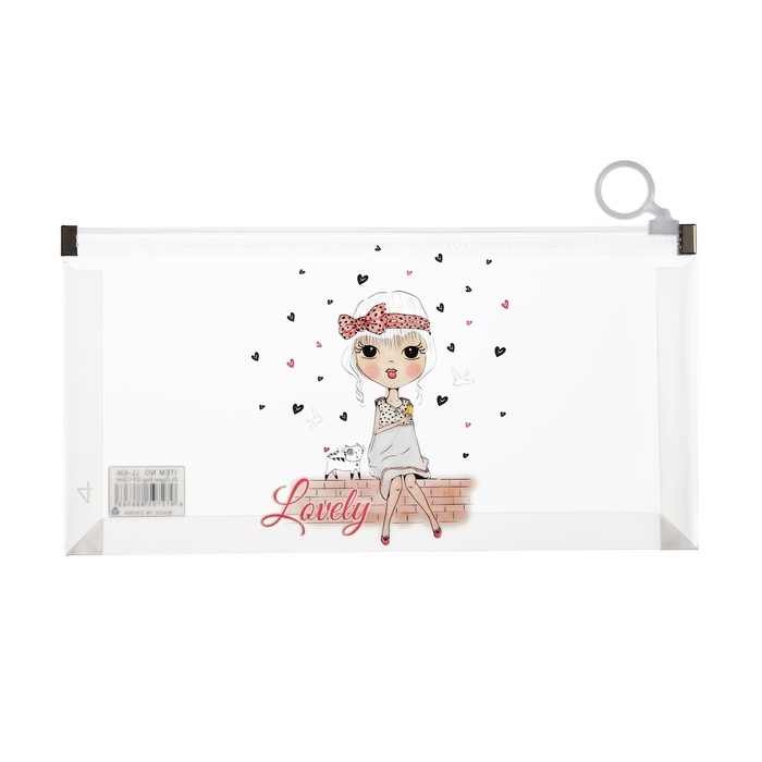 Папка-конверт на молнии формат А6, 180мкр, с рисунком Папка-конверт на молнии формат А6, 180мкр, с рисунком "Маленькая девочка", МИКС