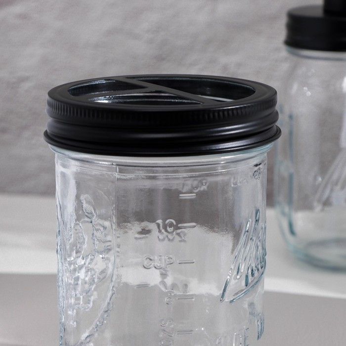 Набор аксессуаров для ванной, 4 предмета (дозатор, стакан для щёток, 2 банки), цвет чёрный Набор аксессуаров для ванной, 4 предмета (дозатор, стакан для щёток, 2 банки), цвет чёрный