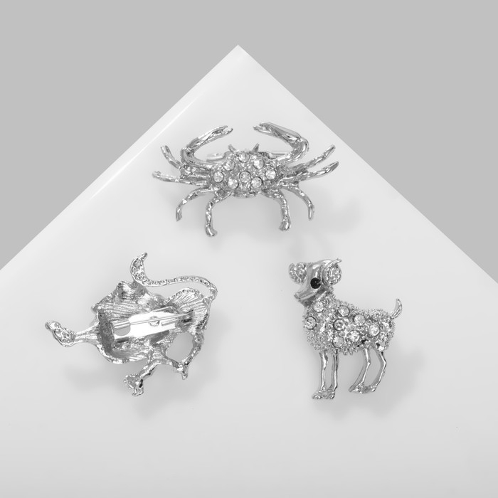 Брошь «Знаки зодиака» ассорти, гороскоп, цвет белый в серебре (неделимая фасовка 12 шт., цена за шт.)