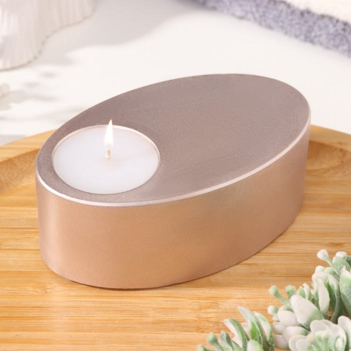 Свеча  Свеча "Узкий овал. Мрамор" в подсвечнике из гипса,11,5х7х4см,шампань