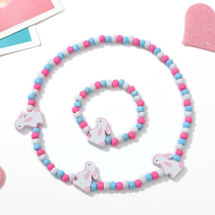 Набор детский «Выбражулька» 2 предмета: бусы, браслет, зайчишки, цветной Набор детский «Выбражулька» 2 предмета: бусы, браслет, зайчишки, цветной