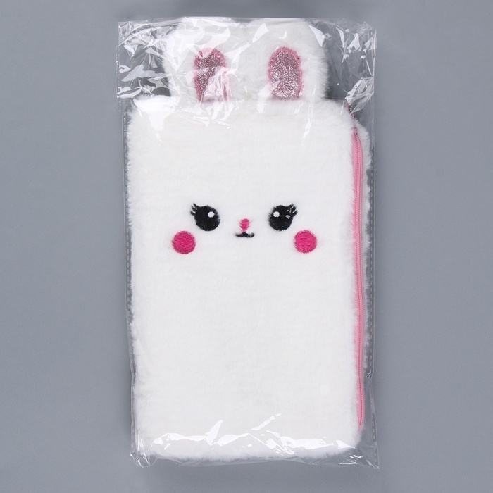 Пенал школьный мягкий «Зайчик», 21 × 13 см, плюш, белый цвет Пенал школьный мягкий «Зайчик», 21 × 13 см, плюш, белый цвет