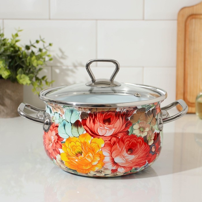 Кастрюля эмалированная «Верона», 2,1 л, стеклянная крышка, индукция Кастрюля эмалированная «Верона», 2,1 л, стеклянная крышка, индукция