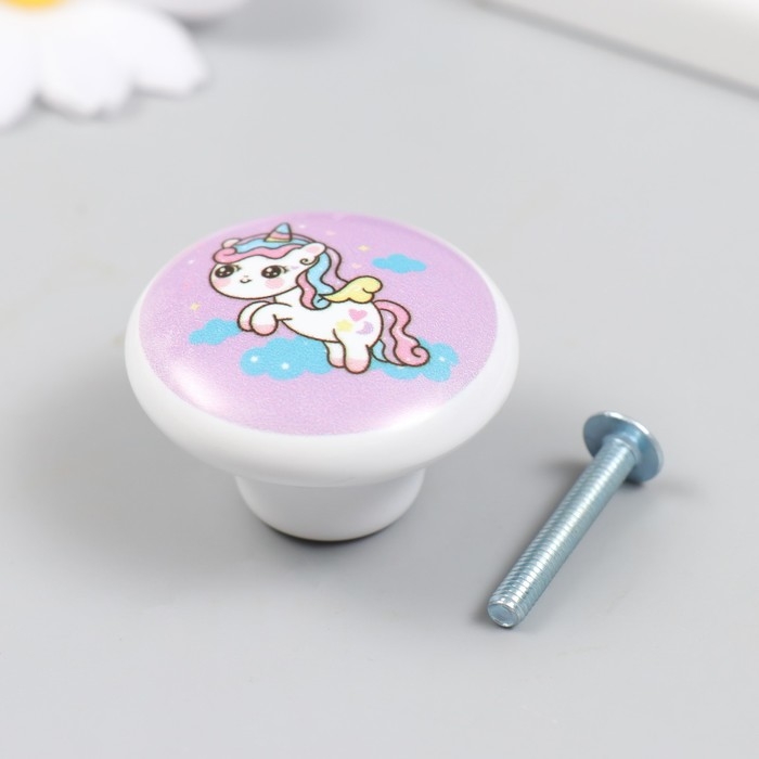 Ручка для шкатулки керамика, металл Ручка для шкатулки керамика, металл "Единорожка в облаках" 3,8х3,8 см