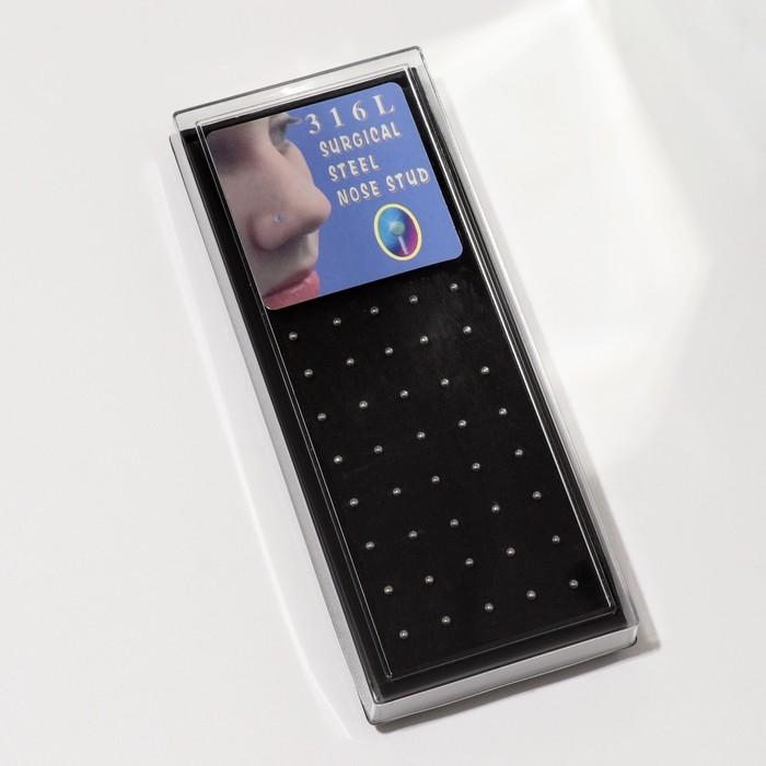 Пирсинг в нос (нострил) «Шарик», прямой, L=10 мм, набор 40 шт., цвет серебро