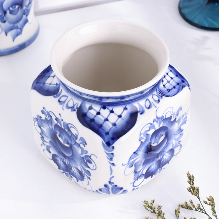 Банка для сыпучих Банка для сыпучих "Цветы", малая, гжель