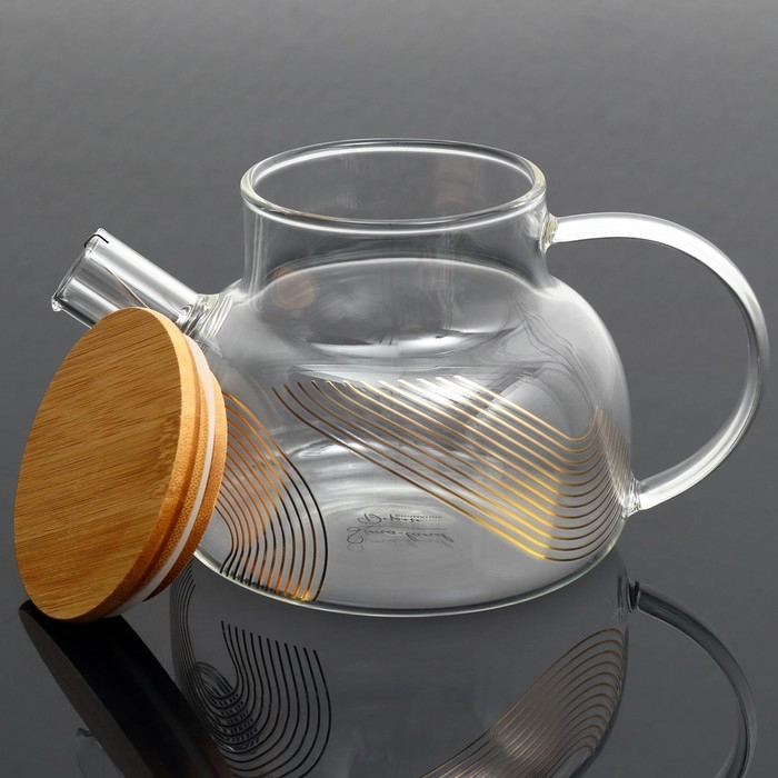 Чайник стеклянный заварочный с бамбуковой крышкой «Геометрия», 800 мл Чайник стеклянный заварочный с бамбуковой крышкой «Геометрия», 800 мл
