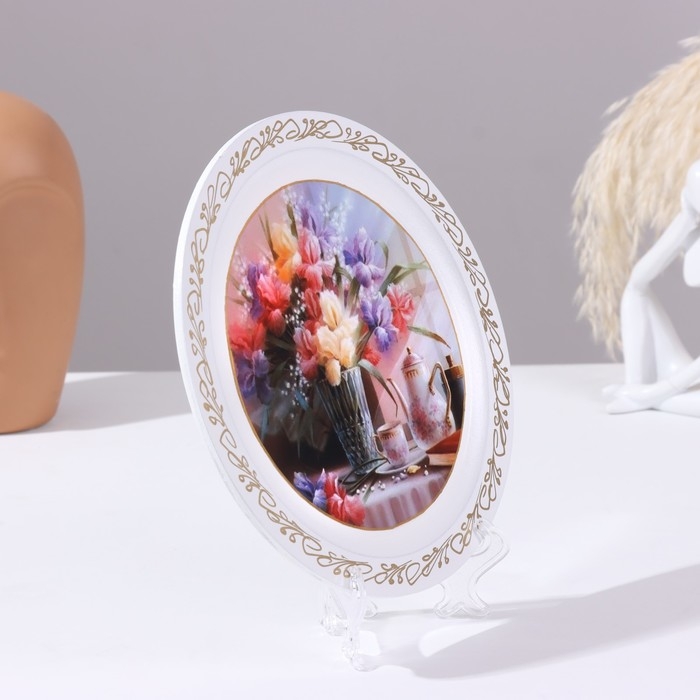 Панно-тарелка «Ирисы», белая, D = 20 см, лаковая миниатюра Панно-тарелка «Ирисы», белая, D = 20 см, лаковая миниатюра