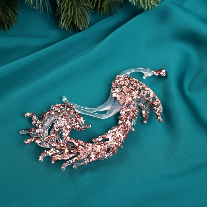 Украшение ёлочное Украшение ёлочное "Павлин сияние блеск" 14х7,5 см, прозрачно-розовый