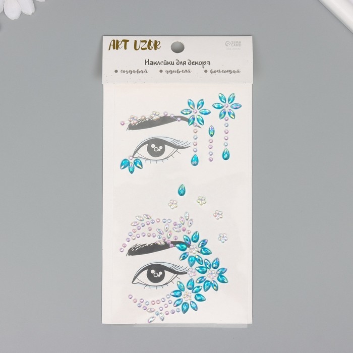 Наклейка пластик стразы Наклейка пластик стразы "Цветочные узоры и слезы-стразы" МИКС 10х19 см