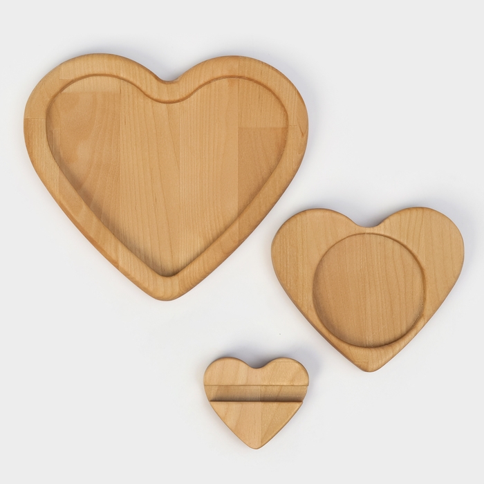 Подарочный набор деревянной посуды Adelica «Для тебя», тарелка 20×17 см, подставка под горячее и телефон, берёза Подарочный набор деревянной посуды Adelica «Для тебя», тарелка 20×17 см, подставка под горячее и телефон, берёза