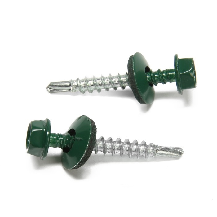 Саморезы кровельные 4,8х35 мм, RAL6005 цвет зеленый, 250 шт. Саморезы кровельные 4,8х35 мм, RAL6005 цвет зеленый, 250 шт.