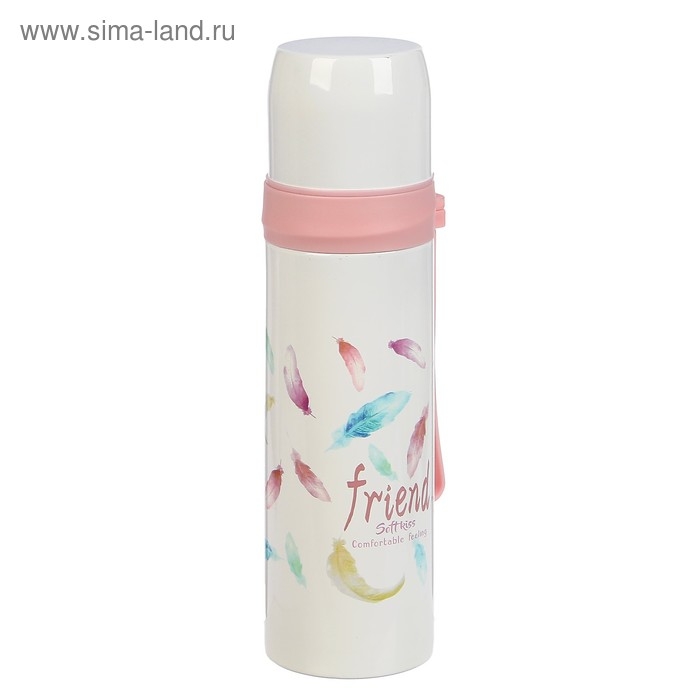 Термос, 500 мл, Гильза "Фламинго", с кружкой, сохраняет тепло 12 ч, 6.5 х 24 см, микс