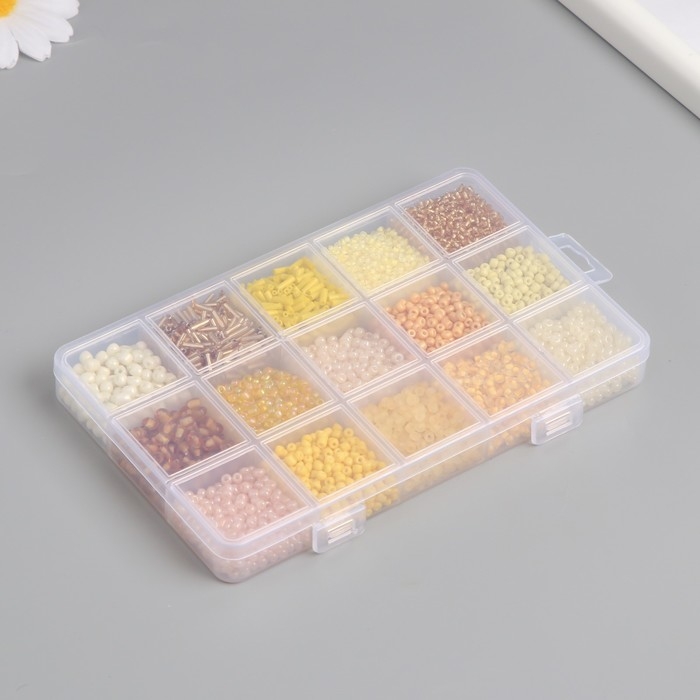 Бисер стекло 6/0, 8/0, 12/0 в шкатулке  Бисер стекло 6/0, 8/0, 12/0 в шкатулке "Жёлтый" стеклярус 15,5х9,5х1,6 см