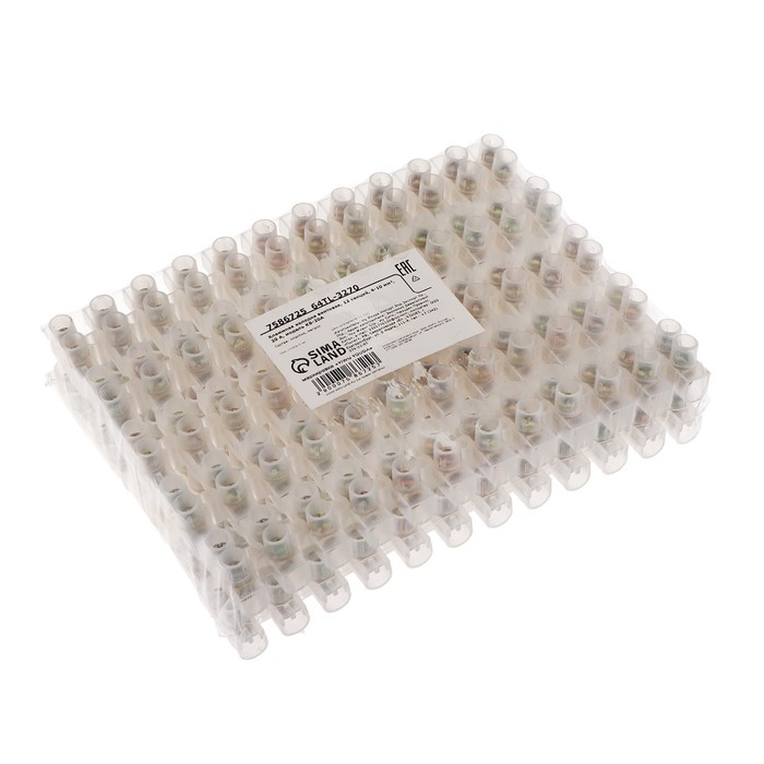 Клеммная колодка винтовая, 12 секций, 4-10 мм², 20 А, полиэтилен, белый, набор 10 шт.