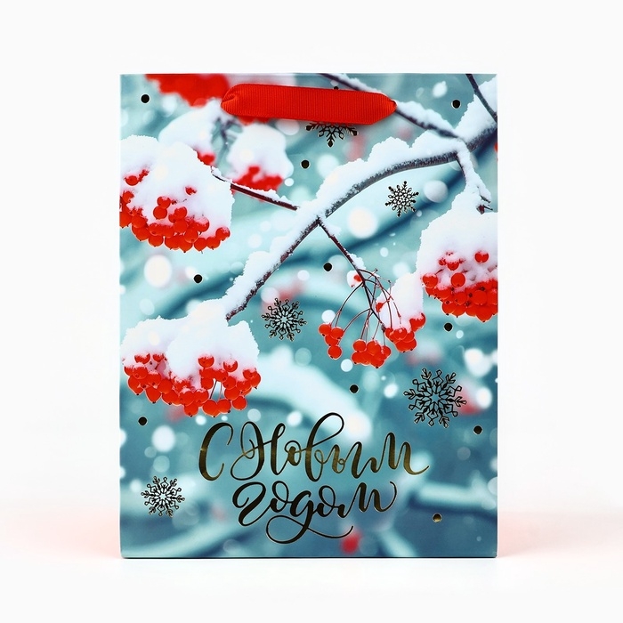 Пакет подарочный новогодний ламинированный «Рябина», MS 23 x 18 х 10 см Пакет подарочный новогодний ламинированный «Рябина», MS 23 x 18 х 10 см