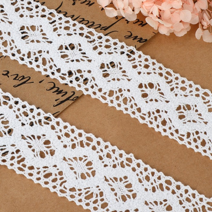 Кружево вязаное, 50 мм × 10 ± 1 м, цвет белый Кружево вязаное, 50 мм × 10 ± 1 м, цвет белый