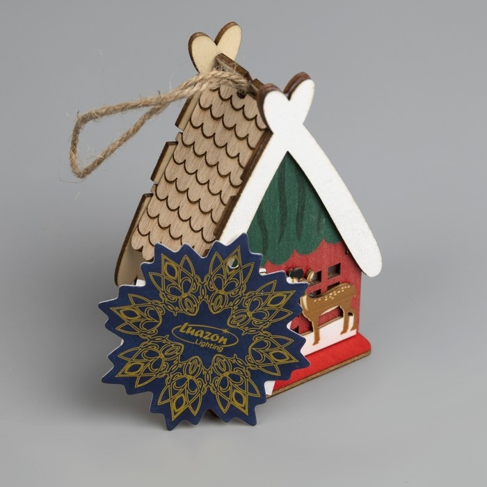 Ёлочная игрушка «Домик с Сантой», от батареек, свечение тёплое белое Ёлочная игрушка «Домик с Сантой», от батареек, свечение тёплое белое