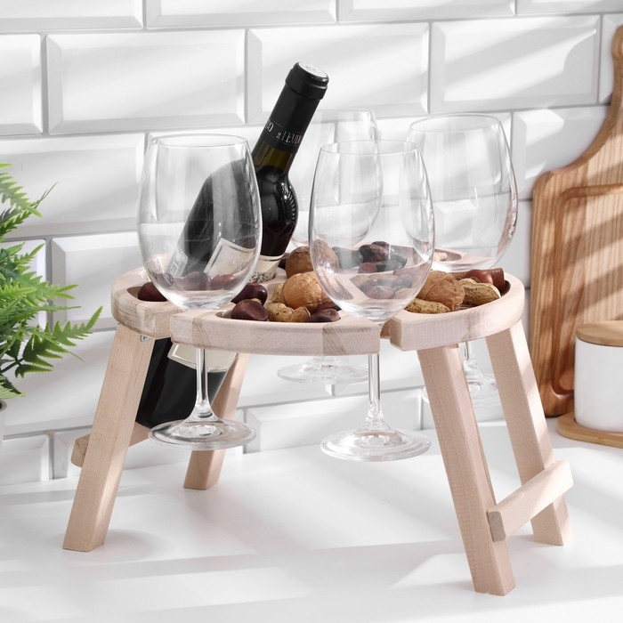 Столик - поднос с менажницей и складными ножками D=30x2,8 см, береза Столик - поднос с менажницей и складными ножками D=30x2,8 см, береза