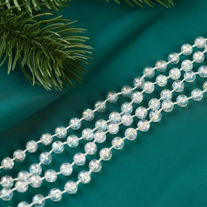 Бусы на ёлку 2,7 м d-5 мм Бусы на ёлку 2,7 м d-5 мм "Льдинка" классика, прозрачный перламутр