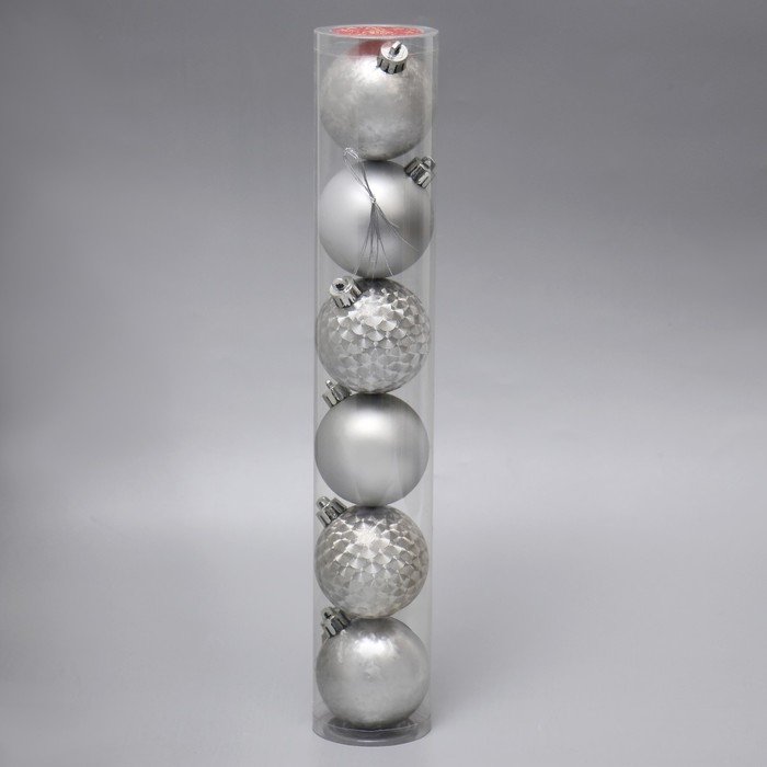 Набор шаров пластик d-6 см, 6 шт Набор шаров пластик d-6 см, 6 шт "Пилар" серебро