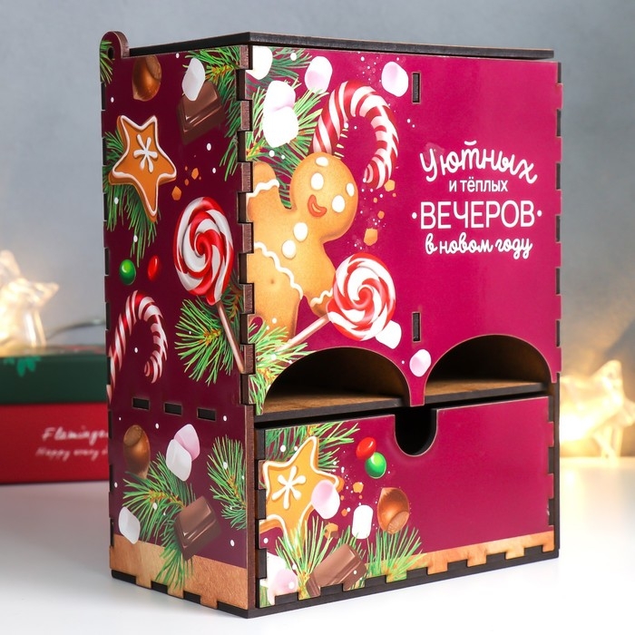 Чайный домик с ящиком Чайный домик с ящиком "Пряничный дом" 20х15х8,5 см