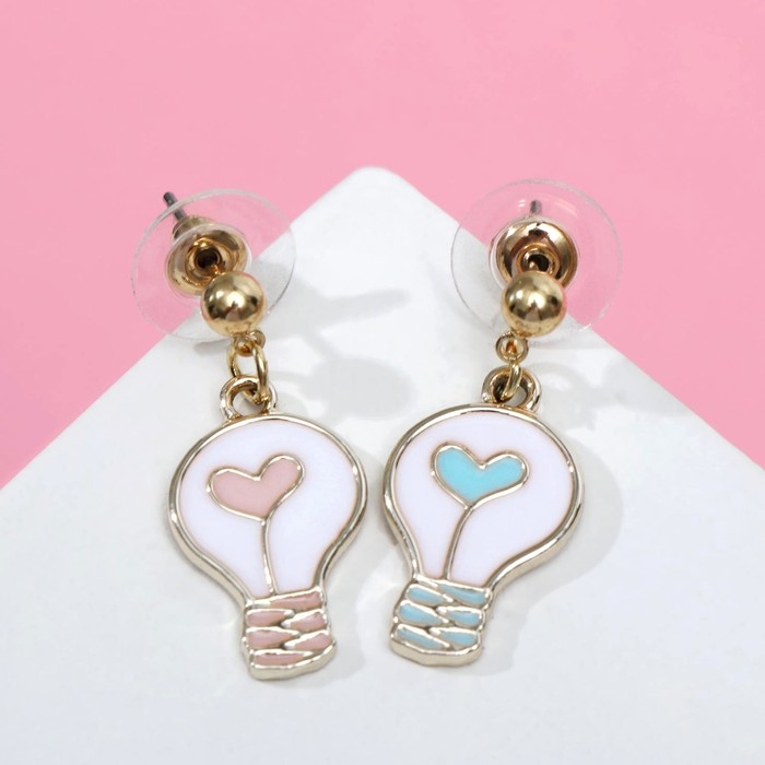Серьги эмаль &laquo;Лампочки&raquo; сердечки, цветные в золоте