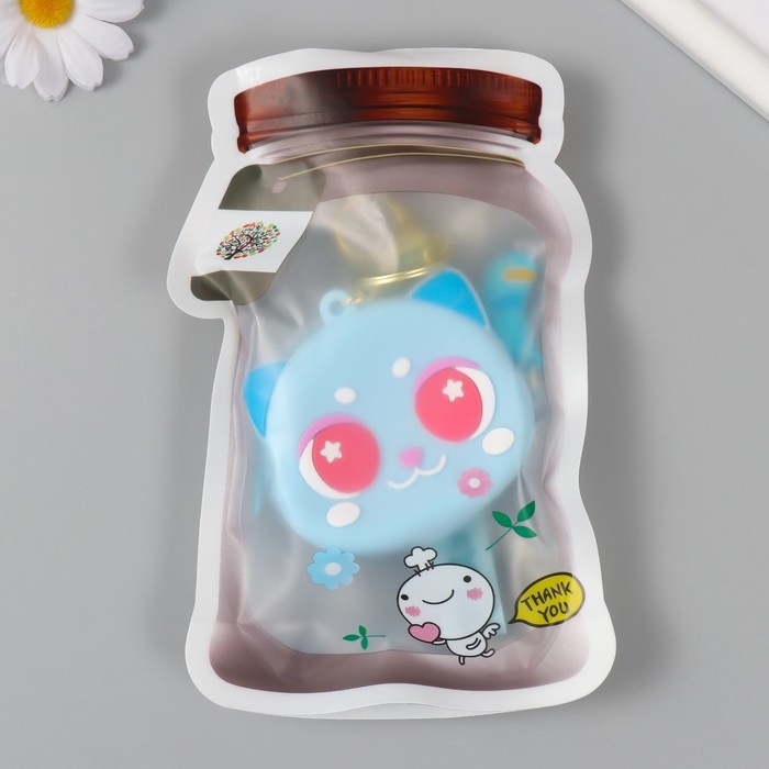 Брелок кошелёк с карабином, ремешком силикон Брелок кошелёк с карабином, ремешком силикон "Котёнок лунный" 3,2х8,3х7,3 см