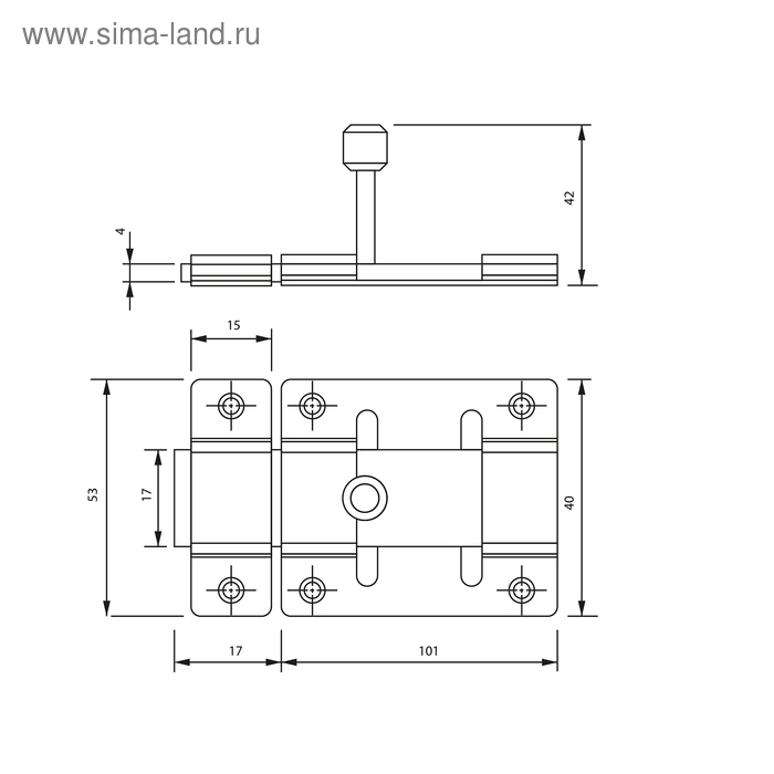 Задвижка дверная ЗД 002, 100 мм, под навесной замок, оцинкованная