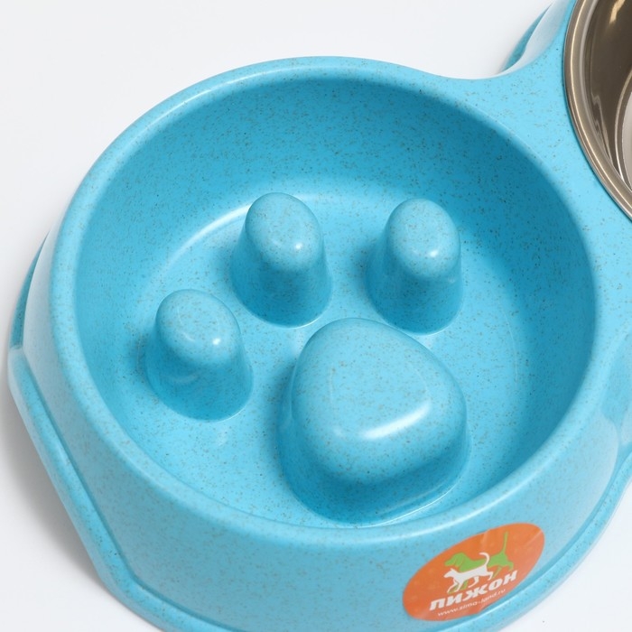 Миска двойная для медленного кормления 30,5 х 17 х 5 см, голубая Миска двойная для медленного кормления 30,5 х 17 х 5 см, голубая