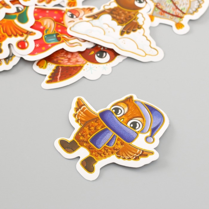 Наклейки для творчества Наклейки для творчества "Совушки новогодние" тиснение золото набор 48 шт 9х7х0,8 см