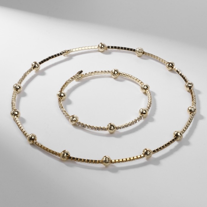 Набор 2 предмета колье, браслет «Ноэль» бусины №6, цвет белый в золоте Набор 2 предмета колье, браслет «Ноэль» бусины №6, цвет белый в золоте