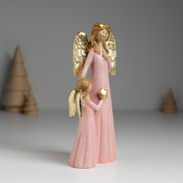 Сувенир полистоун Сувенир полистоун "Ангел с ангелочком в розовых платьях" 6,5х4х15,5 см