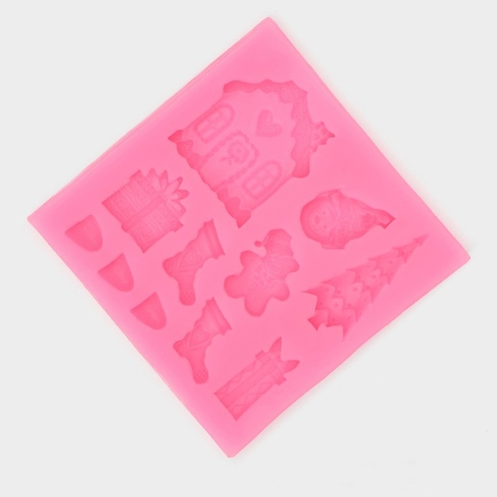 Молд новогодний «Новогодние элементы», силикон, 7,5×7,5 см, цвет розовый Молд новогодний «Новогодние элементы», силикон, 7,5×7,5 см, цвет розовый