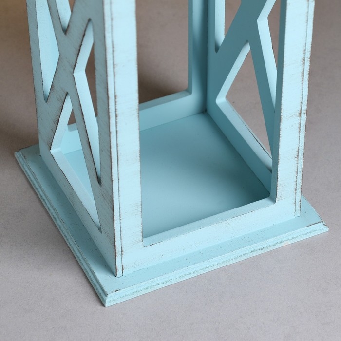 Кашпо деревянное  "Фонарь. Прованс"  17х17х31 см, серо-голубой