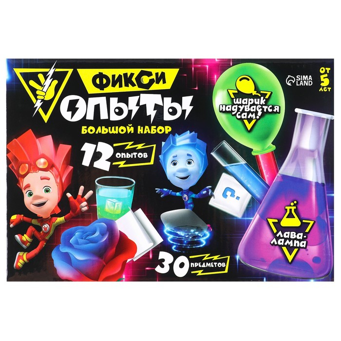 Набор для опытов Фиксики «Фикси опыты. Большой набор», 12 опытов, Файер и Нолик Набор для опытов Фиксики «Фикси опыты. Большой набор», 12 опытов, Файер и Нолик