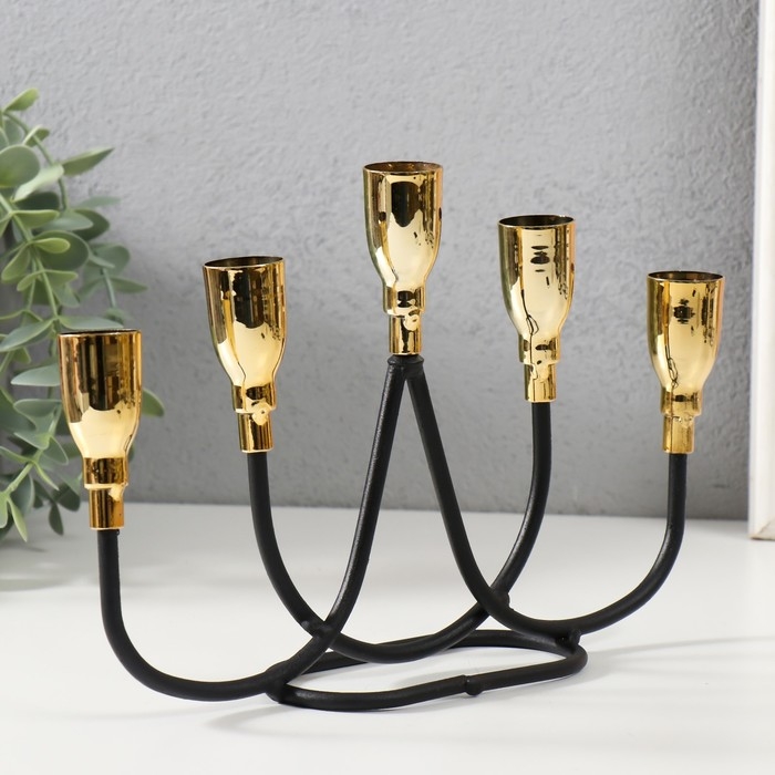 Подсвечник металл на 5 свечей Подсвечник металл на 5 свечей "Пелей" чёрный с золотом 24,5х5,8х15,5 см