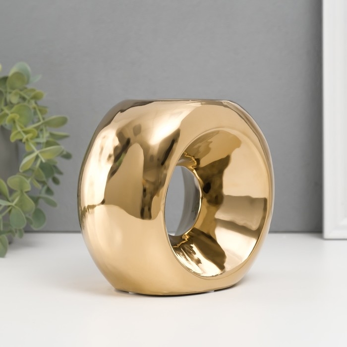 Подсвечник керамика на 1 свечу  Подсвечник керамика на 1 свечу "Кольцо" d=6 см золото 16х8х14 см