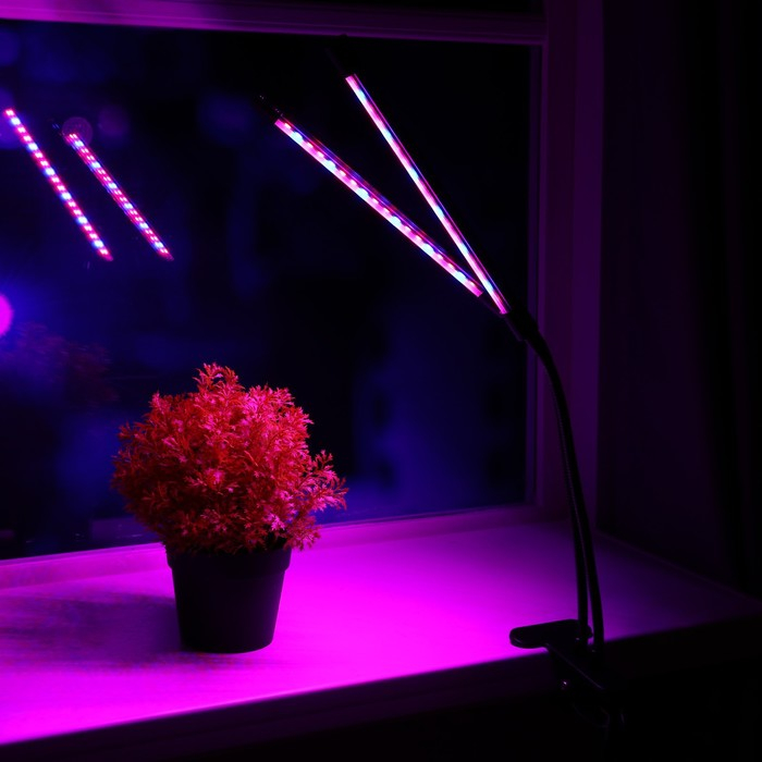 Фитосветильник светодиодный, 18 Вт, 250 мм, IP66, 5 В, USB, биколорный, прищепка, с таймером Фитосветильник светодиодный, 18 Вт, 250 мм, IP66, 5 В, USB, биколорный, прищепка, с таймером