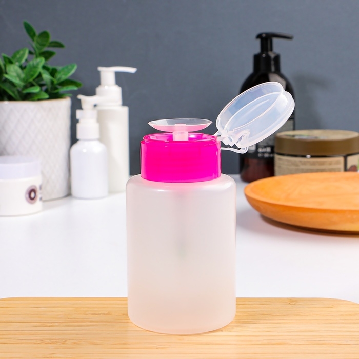 Флакон с помпой, 200 мл, цвет розовый/прозрачный Флакон с помпой, 200 мл, цвет розовый/прозрачный